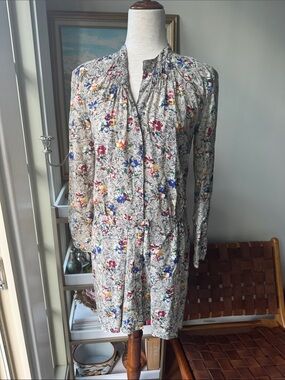 Rebecca Taylor 💯 silk Cream Floral High-Low Dress with Multicolor Blooms